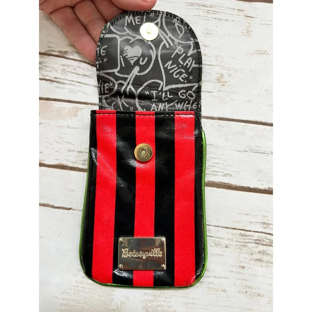 Betseyville Tech Pouch Red Black Striped Metallic Green Heart Y2K OS